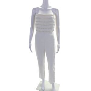 Finders Womens Textured Zip Sleeveless Slip-On Square Neck Jumpsuit White Size S